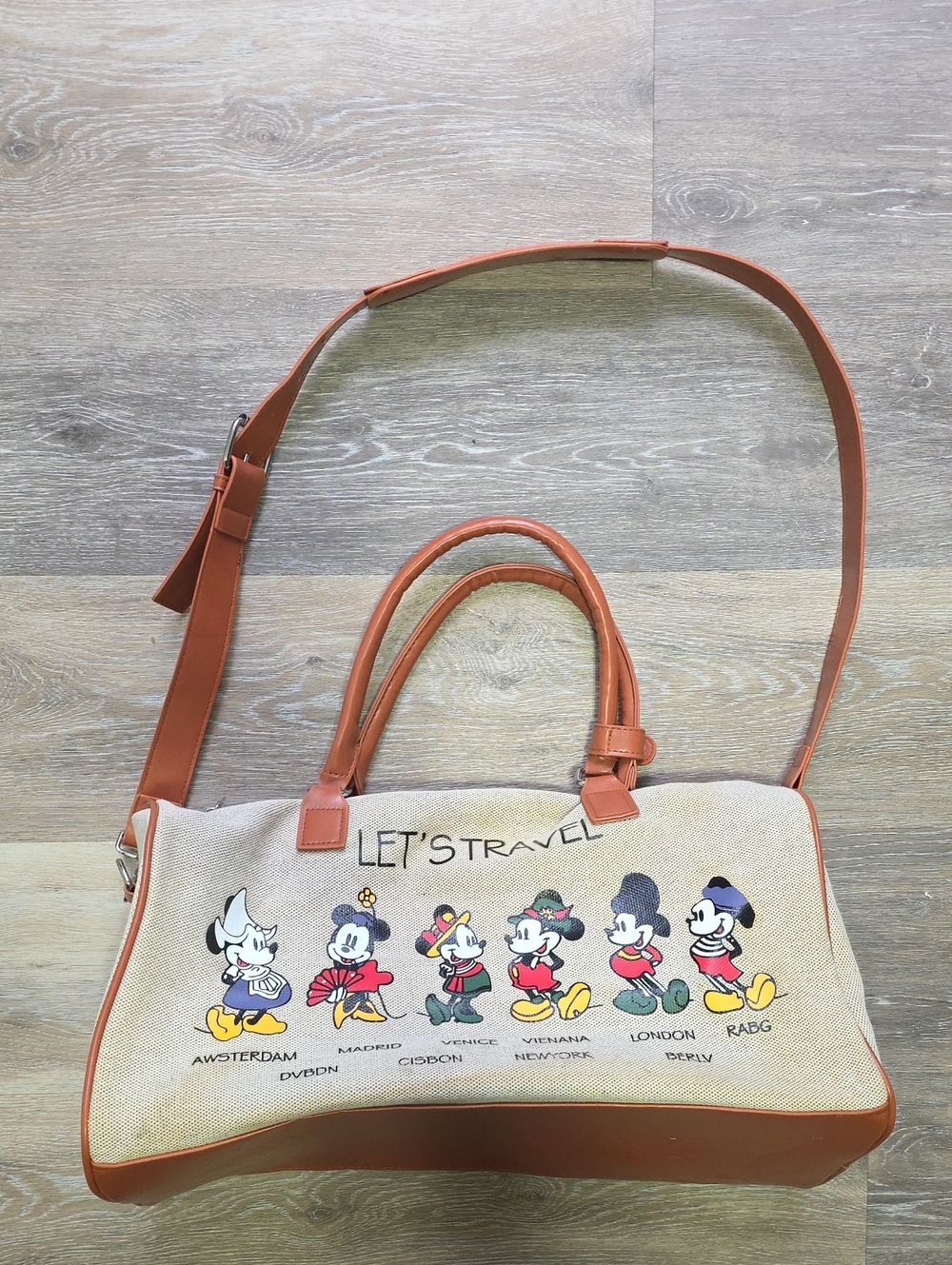 VNTG DisneyWorld International Mickey & Friends DuffleBag Lets Travel Canvas Bag